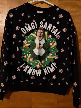 Elf Movie Buddy The Elf Light Up Ugly Christmas Sweater Black Peppermint M